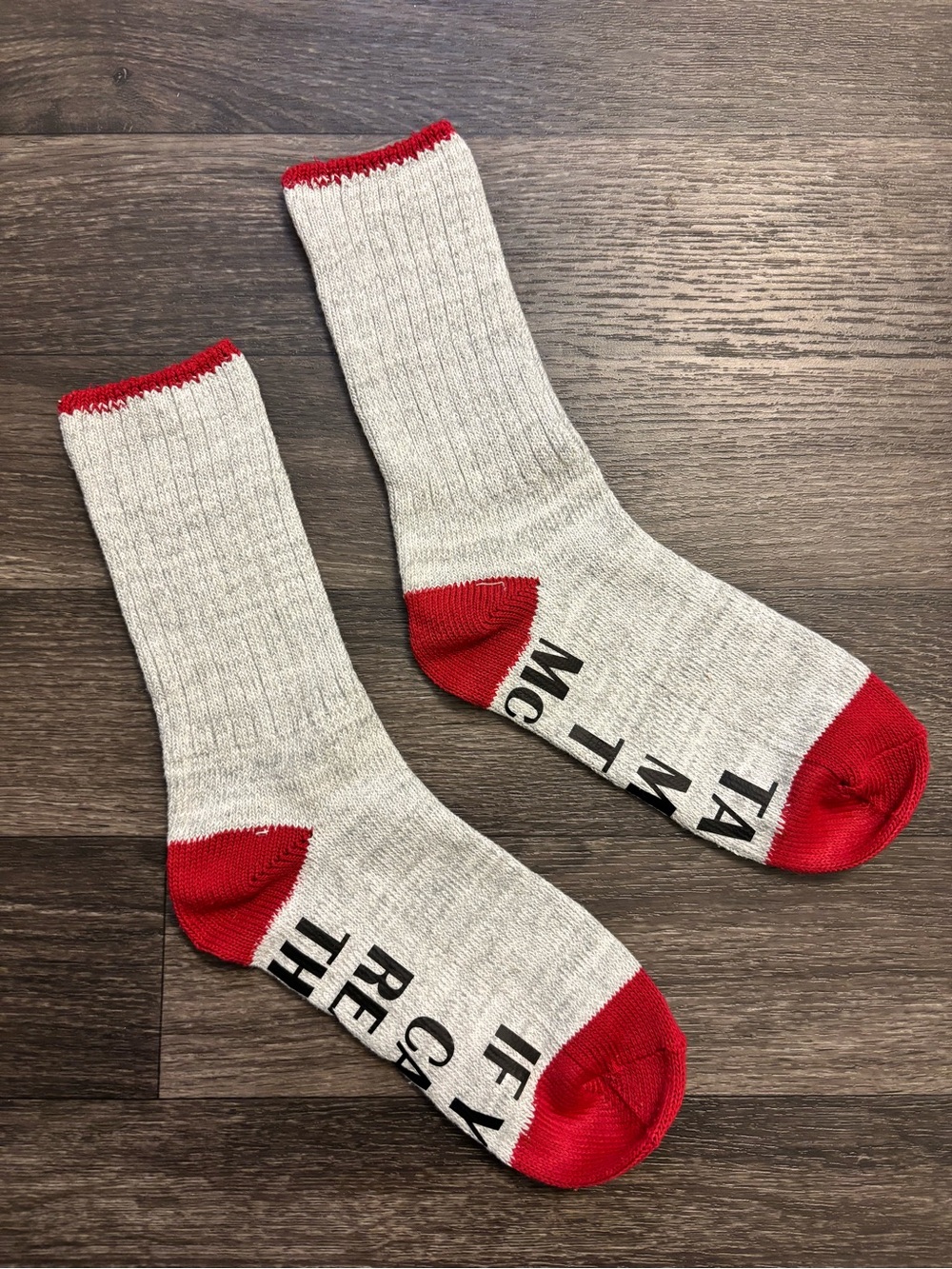 3/$20 | Men's Crew Socks with Red Accents - Heather Gray/Red